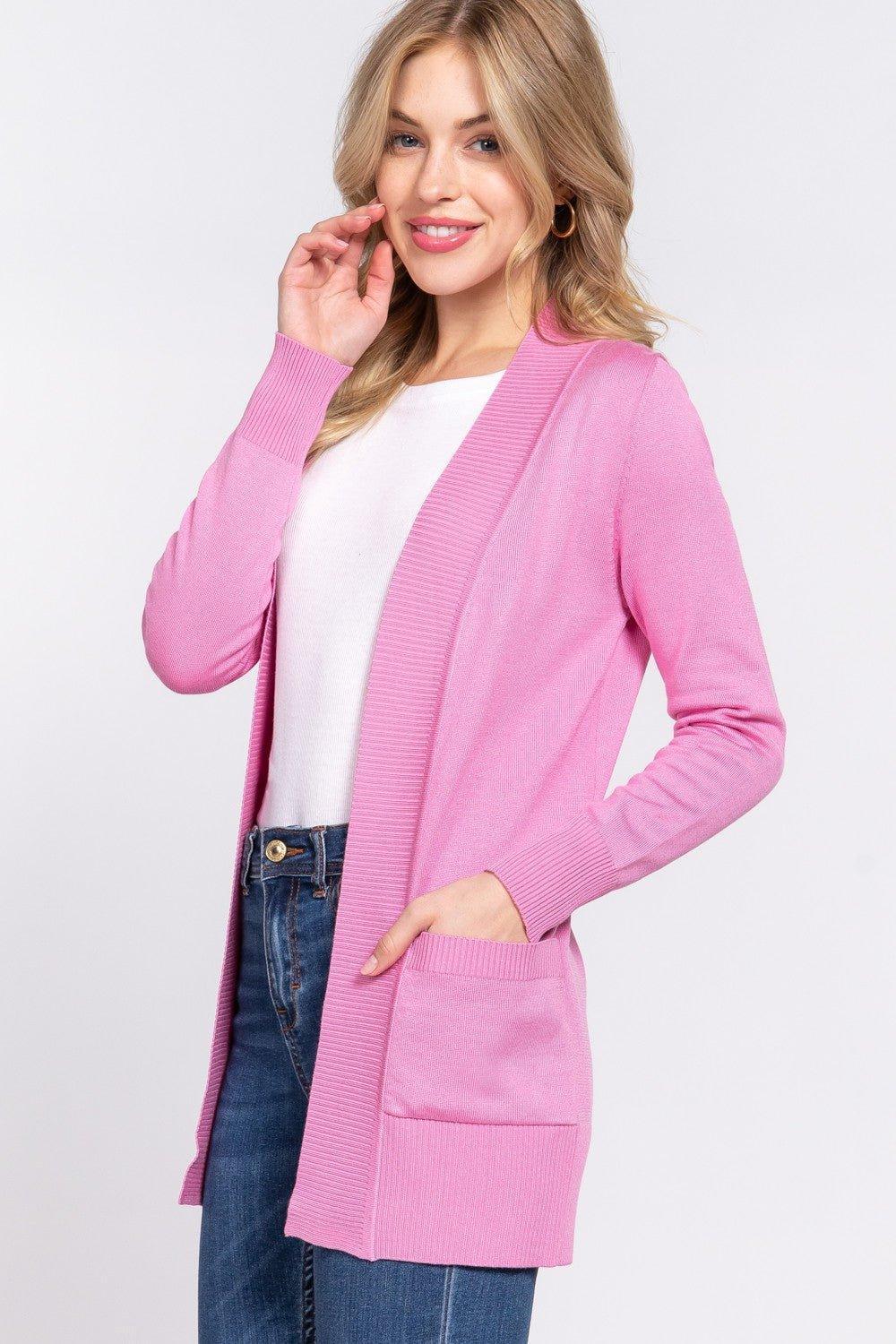 ACTIVE BASIC Ribbed Trim Open Front Cardigan - Admiresty