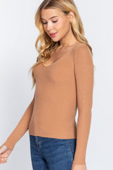 ACTIVE BASIC V - Neck Fitted Viscose Rib Knit Top - Admiresty