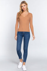 ACTIVE BASIC V - Neck Fitted Viscose Rib Knit Top - Admiresty