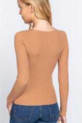 ACTIVE BASIC V - Neck Fitted Viscose Rib Knit Top - Admiresty