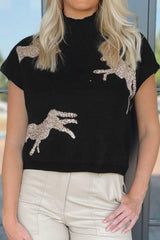 Animal Graphic Mock Neck Cap Sleeve Sweater - Admiresty