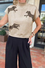 Animal Graphic Mock Neck Cap Sleeve Sweater - Admiresty