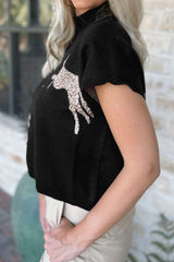 Animal Graphic Mock Neck Cap Sleeve Sweater - Admiresty