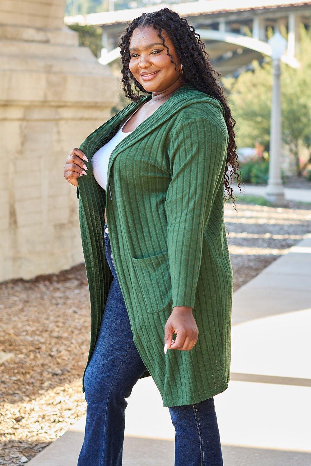 Basic Bae Full Size Hooded Sweater Cardigan - Admiresty