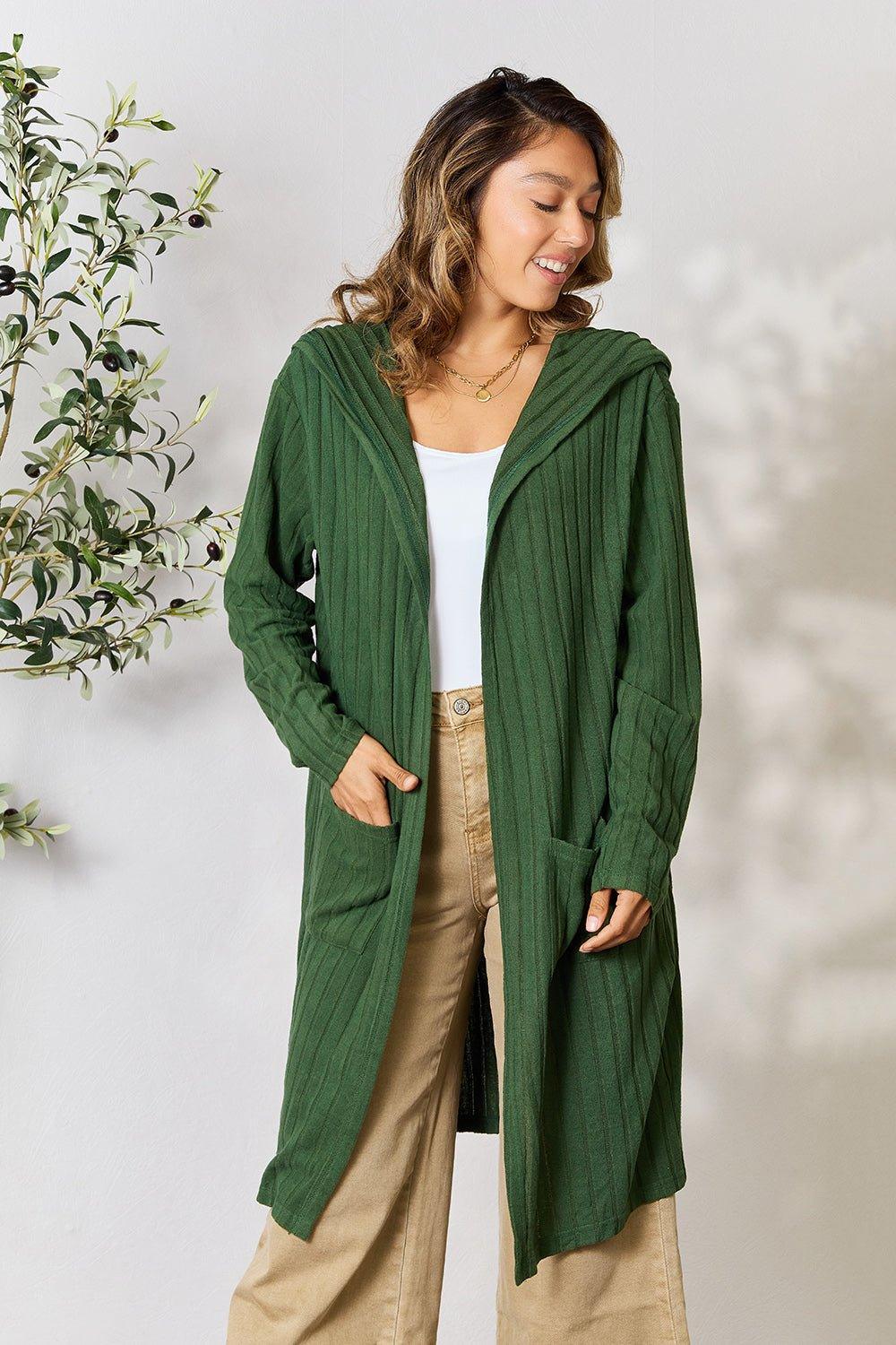 Basic Bae Full Size Hooded Sweater Cardigan - Admiresty