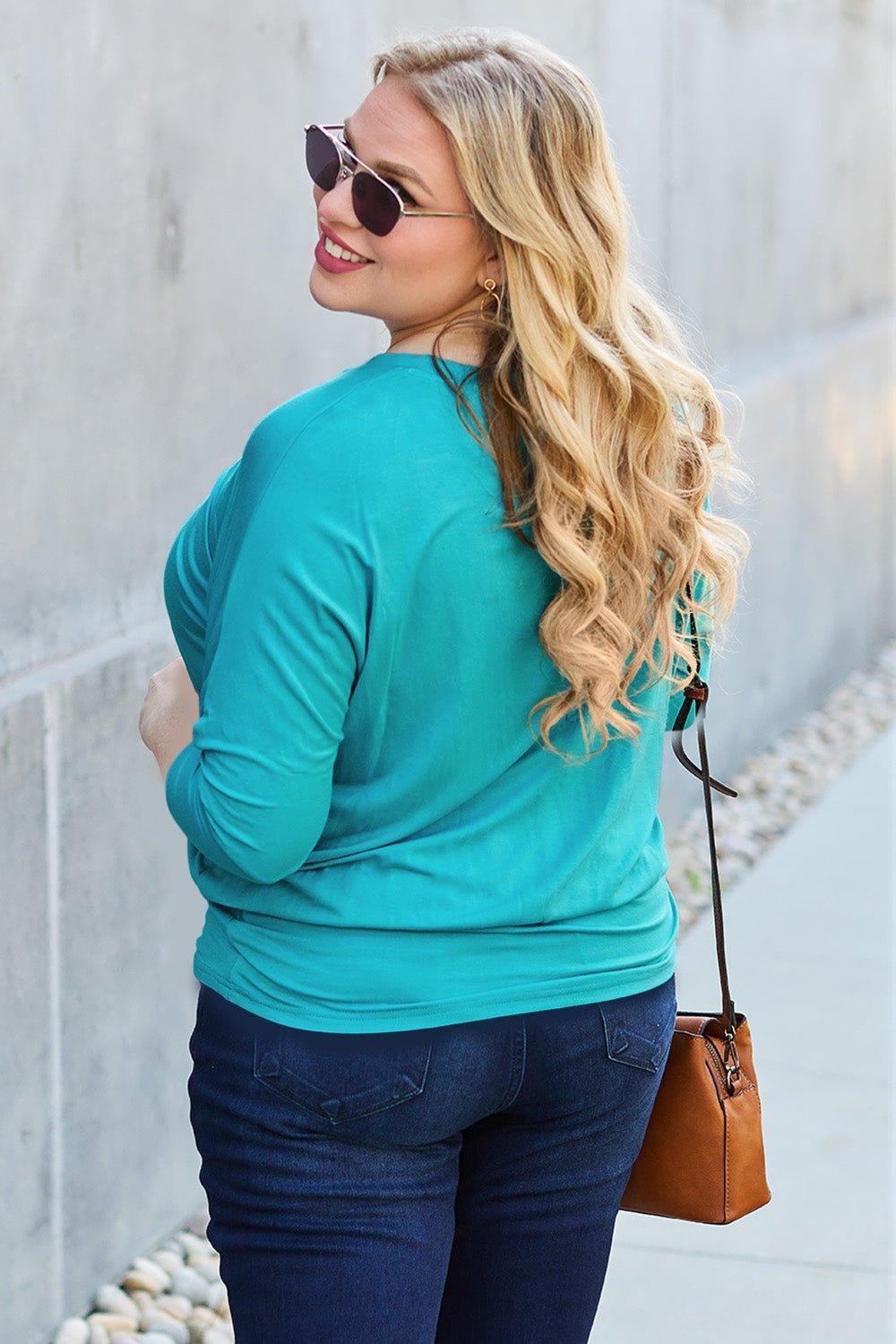 Basic Bae Full Size Round Neck Batwing Sleeve Blouse - Admiresty