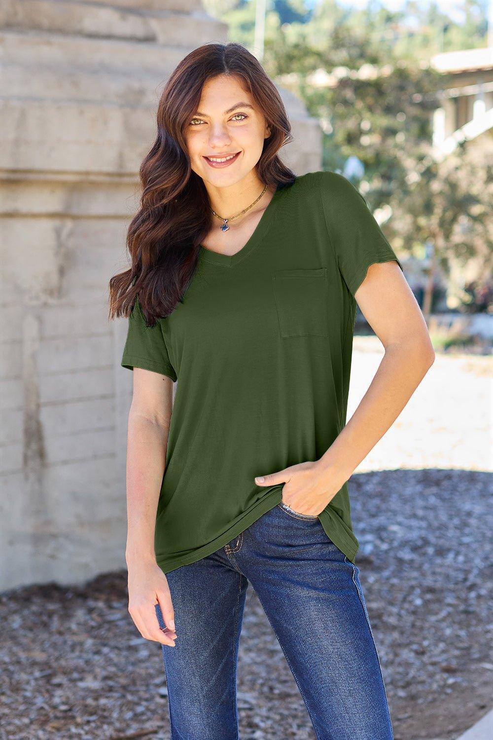 Basic Bae Full Size V - Neck Short Sleeve T - Shirt - Admiresty