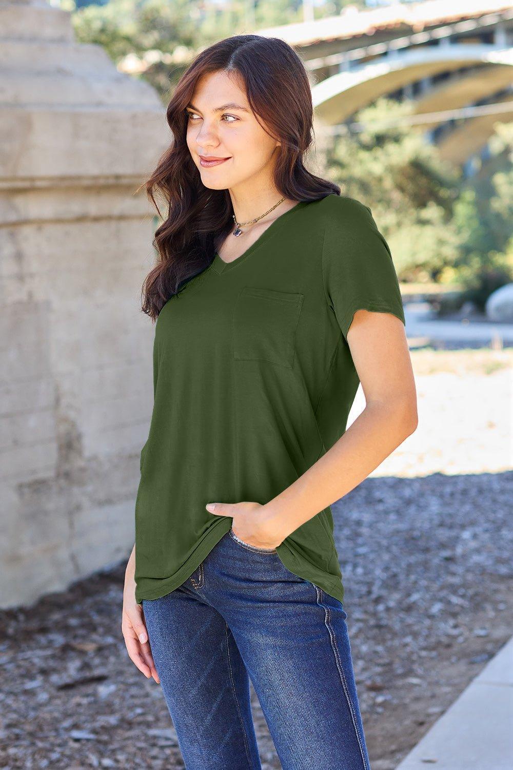 Basic Bae Full Size V - Neck Short Sleeve T - Shirt - Admiresty