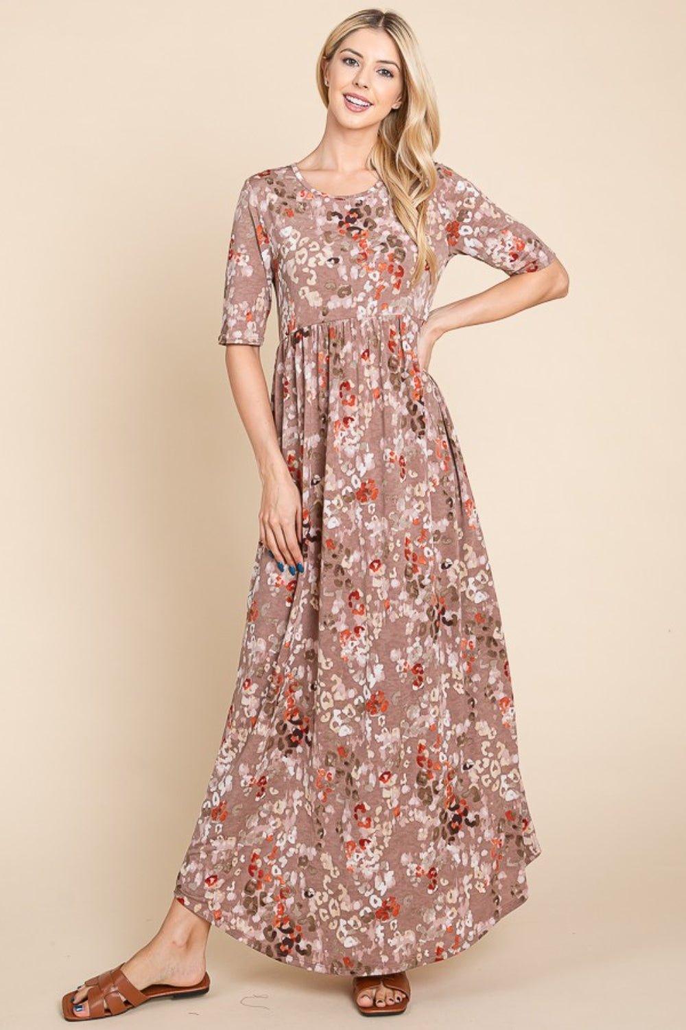 BOMBOM Printed Shirred Maxi Dress - Admiresty