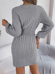 Cable - Knit Cutout Round Neck Slit Sweater Dress - Admiresty