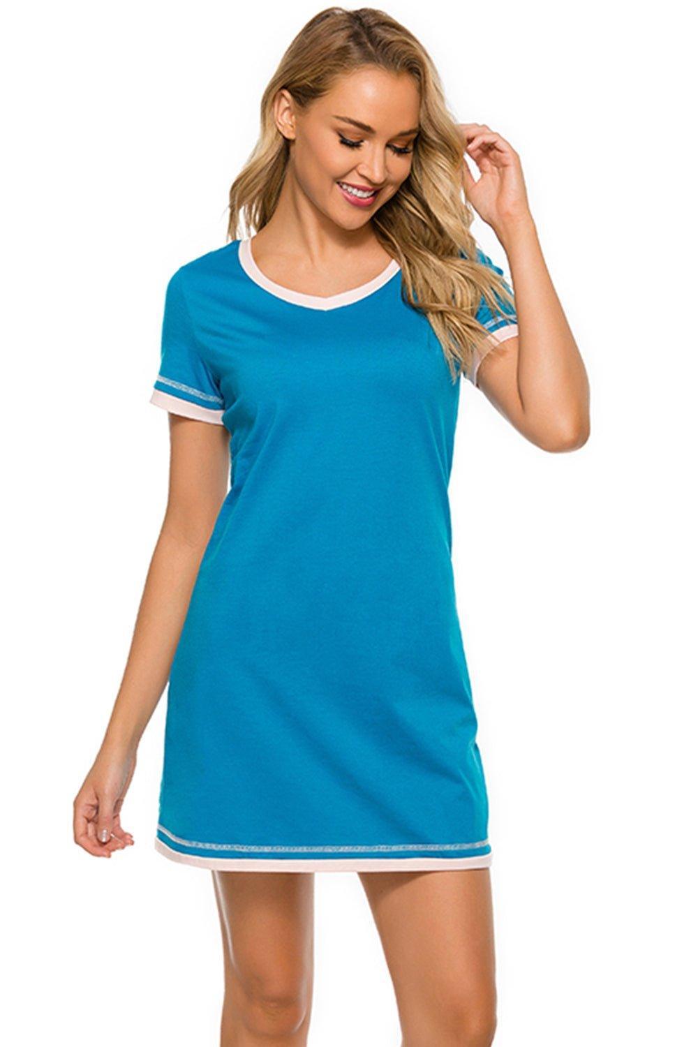 Contrast Trim Short Sleeve Lounge Dress - Admiresty
